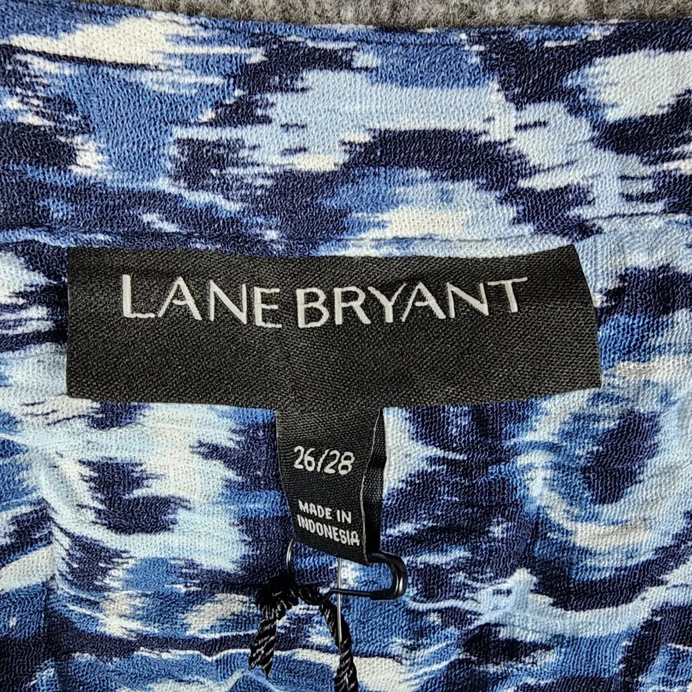 Lane Bryant Blouse Women Size 26/28 Blue Ikat Lace Accent Balloon Sleeve NWT
